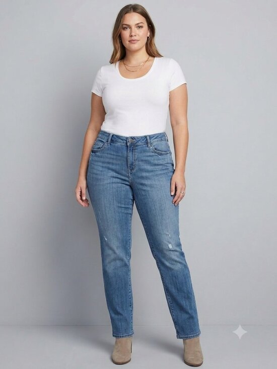 Simply Vera Vera Wang Denim - Simply Vera Vera Wang Straight Leg Blue Jeans Size 16PS Short Petite Distressed